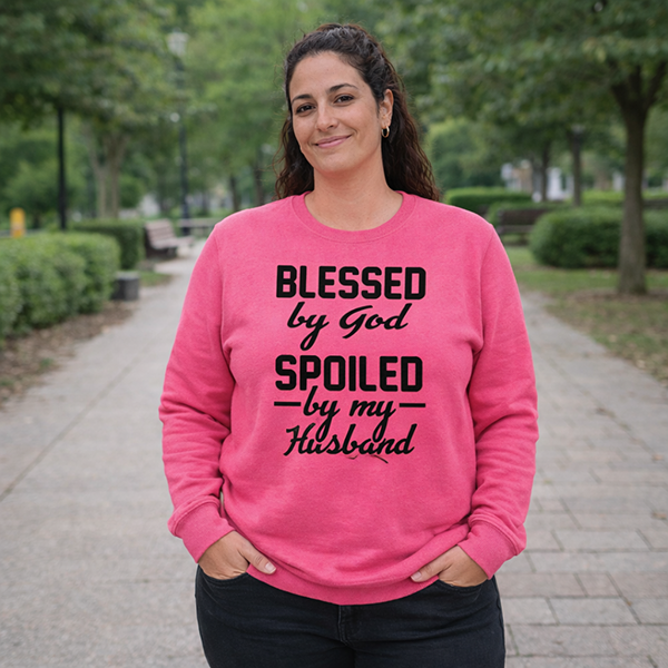 Blessed by God, Spoiled by My Husband - Neon Pink