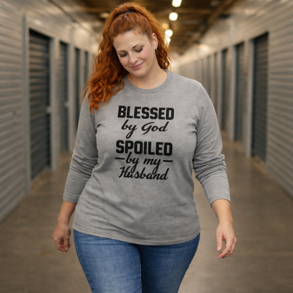 Blessed by God, Spoiled by My Husband - Grey Concrete Heather